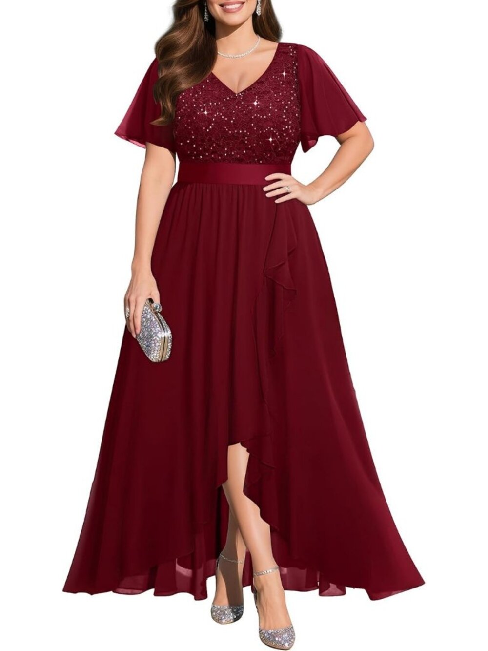 Plus Size Sequin Evening Dress | Formal Wedding Guest Cocktail Long Gown